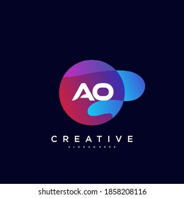 AO Initial Letter logo icon design template elements with wave colorful art.