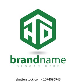 AO Initial letters, AD Initial linked with hexagon shape simple modern logo