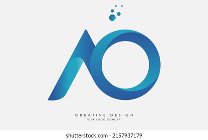 AO Initial Letters Logo Design with overlapping linked fold blue Colors.