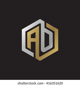 AO initial letters loop linked hexagon elegant logo golden silver black background