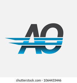 AO initial logo company name colored black and blue, Simple and Modern Logo Design.