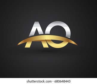 AO initial logo company name colored gold and silver swoosh design. vector logo for business and company identity
