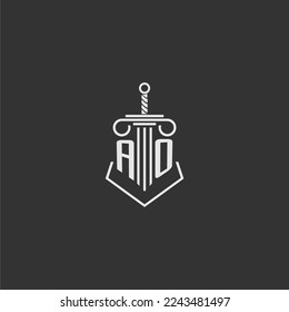 AO initial monogram law firm with sword and pillar logo design