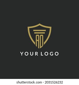 AO initial monogram logo with pillar and shield style design ideas