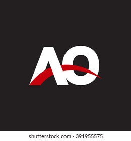 AO initial overlapping swoosh letter logo white red black background