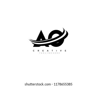 AO Letter Creative Modern Monogram Three Black Swoosh Design Logo