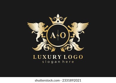 AO Letter Lion Royal Luxury Logo template in vector art for Restaurant, Royalty, Boutique, Cafe, Hotel, Heraldic, Jewelry, Fashion and other vector illustration.