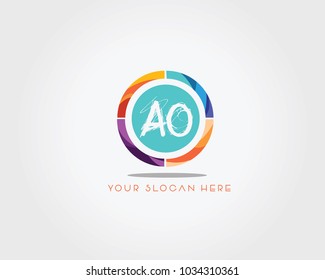 AO Letter Logo Design With Circle Colorful