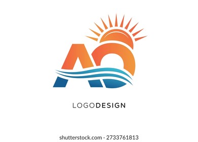 AO Letter Logo Monogram Sun Wave Modern Branding Design
