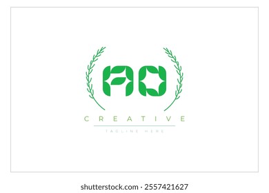 AO letters eco logo with leaf. Fresh nature and healthy leaf logo design.