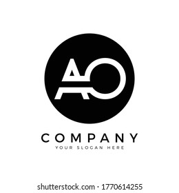 AO Logo Design Black Color Circle Typography Vector Template. Creative Linked Letter AO Logo Template