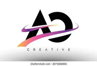 AO Logo Letter Design Icon. AO Letters with Colorful Creative Swoosh Lines Vector Illustration