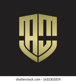 AO Logo monogram with emblem shield shape design isolated gold colors on black background