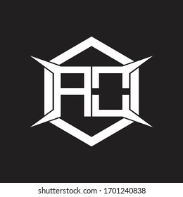 Monograma de logotipo de AO con modelo hexagonal y de diseño de cuatro ejes