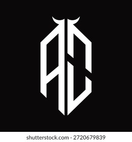 Monograma do logotipo AO com forma de chifre isolado preto e branco modelo de design em fundo preto