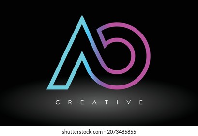 AO Neon Purple Blue Letters Logo Design. AO Outline Letter Icon Vector on Black Background Illustration