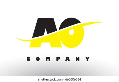 AO A O  Black and Yellow Letter Logo with White Swoosh and Curved Lines.