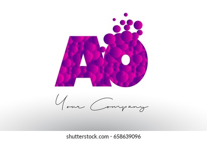 AO A O Dots Letter Logo with Purple Pink Magenta Bubbles Texture Vector.