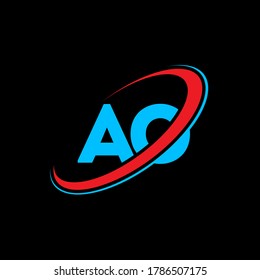 AO A O letter logo design. Initial letter AO linked circle uppercase monogram logo red and blue. AO logo, A O design. ao, a o