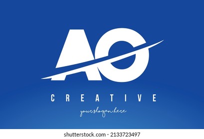 AO A O Letter Modern Logo Design with Swoosh Cutting the Middle White and Yellow Background.