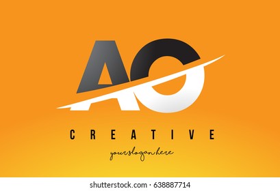 AO A O Letter Modern Logo Design with Swoosh Cutting the Middle Letters and Yellow Background.