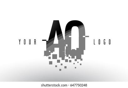 AO A O Pixel Letter Logo with Digital Shattered Black Squares. Creative Letters Vector Illustration.
