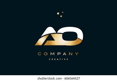 ao a o  white yellow gold golden metal metallic luxury alphabet company letter logo design vector icon template