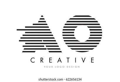 AO A O Zebra Letter Logo Design with Black and White Stripes Vector