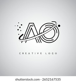 Logotipo do Monograma da Órbita do AO - Marca de Letra Mínima Futurista com Linha de Arte Circular, Pontos Inspirados na Tecnologia e Conceito de Movimento Espacial para Identidade de Marca Moderna