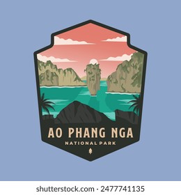 Ao Phang Nga Nationalpark Emblem Patch Logo Vektorillustration Design, Thailand Nationalpark Design