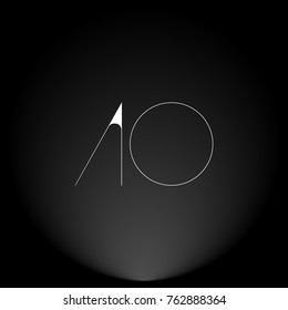 AO White thin minimalist LOGO Design with Highlight on Black Background.