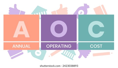 AOC - Annual OPERATING COST acronym. business concept background. vector illustration concept with keywords and icons. lettering illustration with icons for web banner, flyer