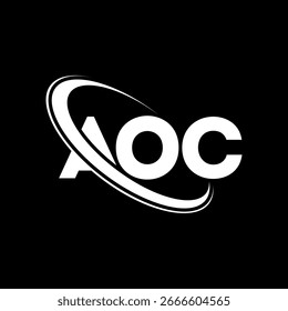 Logotipo do AOC. Projeto do logotipo da carta do AOC. Logótipo inicial do COA ligado ao logotipo de monograma em círculo e maiúsculo. AOC tipografia para tecnologia, negócios e marca imobiliária.