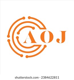 Diseño de cartas de la AOJ.Diseño del logotipo de la tecnología de letras de la AOJ sobre fondo blanco.Diseño del logotipo del Monograma de la AOJ para emprendedores y empresas.