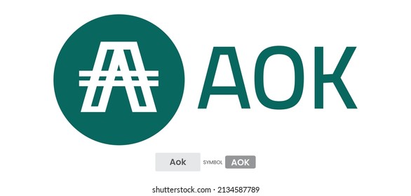 Plantilla de logotipo de símbolo de moneda cripto Aok (AOK). Plantilla de ilustración de vector Altcoin. Concepto de dinero de pago virtual basado en cadenas de bloques, futurista y descentralizado.