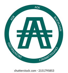 Logo de la criptodivisa de Aok. Icono de símbolo criptográfico AOK ilustración de vector plano. Plantilla editable EPS 10. 