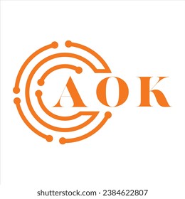 Diseño de cartas AOK.Diseño del logotipo de la tecnología de letras AOK sobre fondo blanco.Diseño del logotipo del Monograma AOK para emprendedores y empresas.
