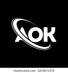 AOK logo. AOK letter logo design. Initials AOK logo linked with circle and uppercase monogram logo. AOK typography for technology, business and real estate brand.
