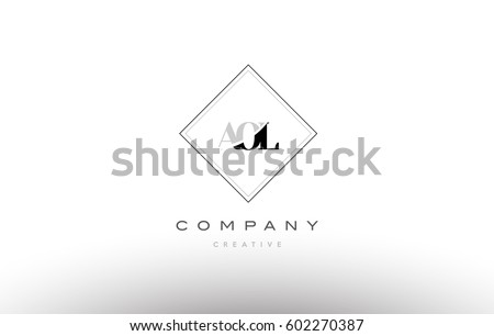 aol a o l retro vintage simple rhombus three 3 letter combination black white alphabet company logo line design vector icon template 