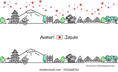 
Aomori Japan cityscape and covid-19 line art illustration set