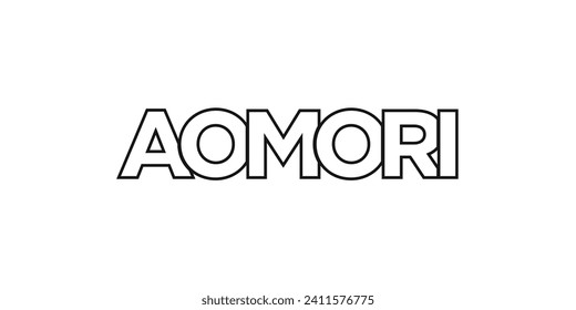 Aomori in the Japan emblem for print and web. Design features geometric style, vector illustration with bold typography in modern font. Graphic slogan lettering isolated on white background.