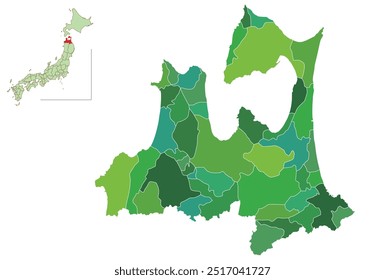 Icono verde del mapa de Japón de Aomori