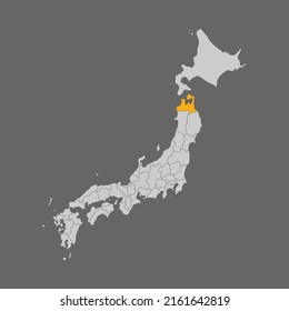 Aomori prefecture highlighted on the map of Japan