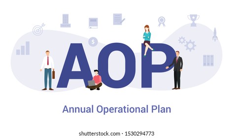 aop annual operational plan concept with big word or text and team people with modern flat style - vector