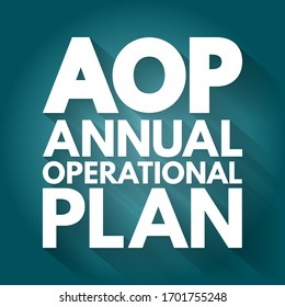 AOP Annual Operational Plan - practical document that defines the financial and human resources that need to be allocated to achieve your business goals, acronym text concept background