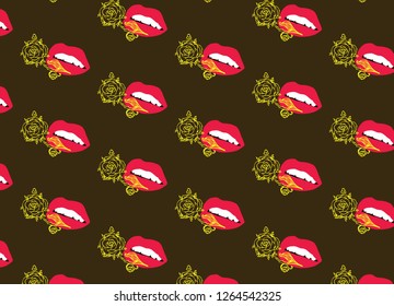 AOP lips with flowers pattern design for textile designs, clothing all over print, posters, banners