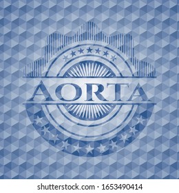Aorta blaues Emblem mit geometrischem Muster. Vektorillustration Illustration. Detaillierte Angaben.