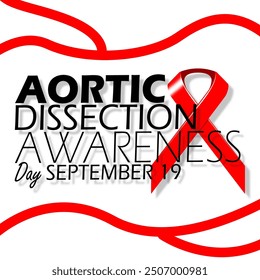 Aortic Dissection Awareness Day event banner. Bold text with red campaign ribbon on white background to celebrate on September 19th