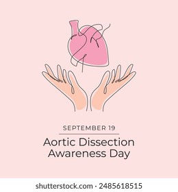 Aortic Dissection Awareness Day. Line art design. Red ribbon vector. Good for celebration template usage. Continuous line. eps 10.