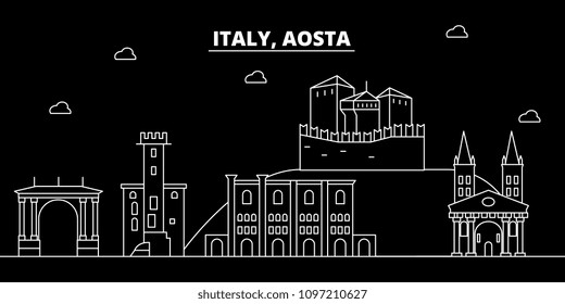 Aosta silhouette skyline. Italy - Aosta vector city, italian linear architecture, buildings. Aosta travel illustration, outline landmarks. Italy flat icons, italian line banner